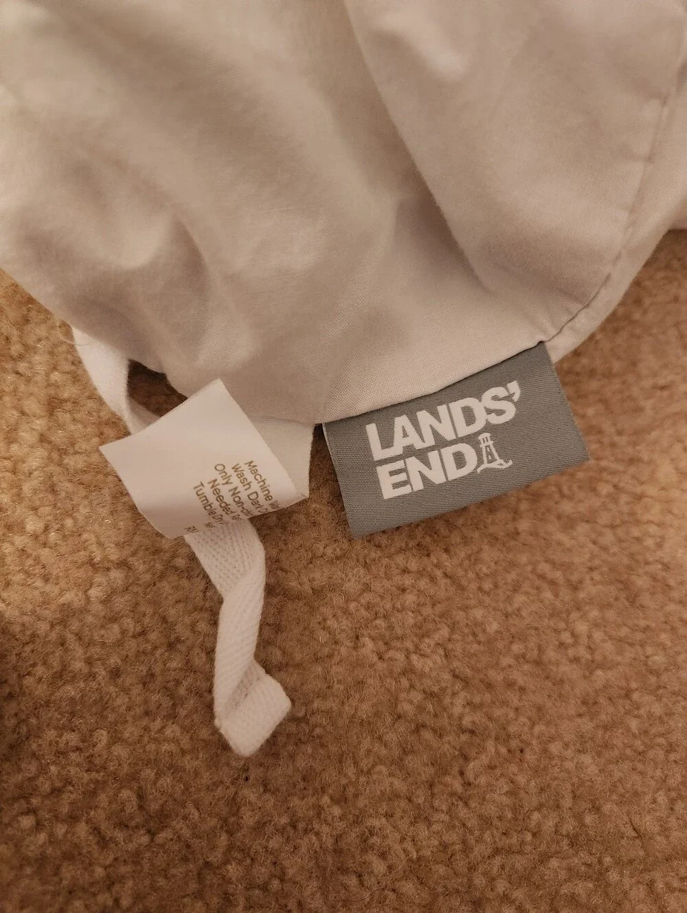 Land's End Duvet Cover Full White With Beige Edges 100% Cotton